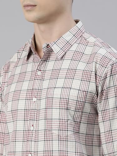 Image of JOVEN Men Slim Fit Pure Cotton Brown and Dark Green Casual Checked Shirt