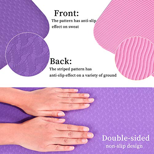 L LONGANCHANG Yogamat, TPE yogamat, gymnastiekmat, sportmat, fitnessmat, antislip, turnmat voor natuurlijk rubber, yoga, pilates, fitness, met yoga-handdoek en draagtas, 183 x 61 x 0,6 cm - Image 5