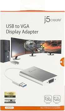 j5create USB-A to VGA Aluminum Display Adapter 1080p HD Resolution Up to 2048 x 1152| USB 3.1/3.0/2.0 Port | Compatible with Windows and Mac (JUA311)