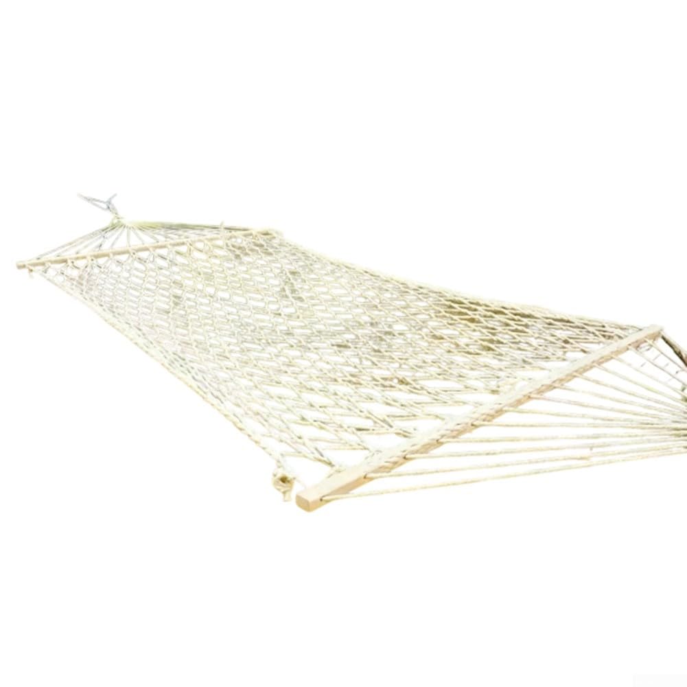 Hamacas grandes de cuerda de algodón con barras separadoras de madera dura, cama colgante tejida a mano para patio al aire libre, patio, jardín, piscina y uso en interiores (sin borlas)