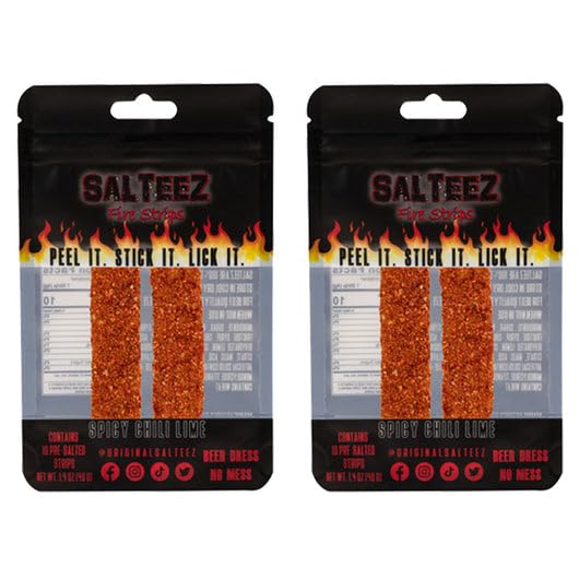 SalteezBeer Salt Strips: Spicy Chili Lime Strips That Stick to Your Bottle, Can, or Cup - For a Perfectly Dressed Beer Anytime Anywhere! (Fire Strips, 2 Pack)