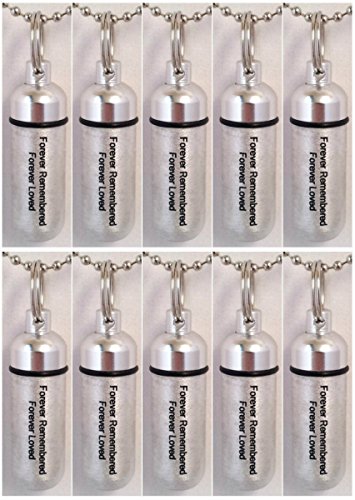 Pasco Specialty Products - Family Set of Ten Brushed Silver Cremation URN Necklaces - Laser Engraved with Forever Remembered, Forever Loved with 10 Pouches, Ball-Chains, Fill Kit - Made in The USA