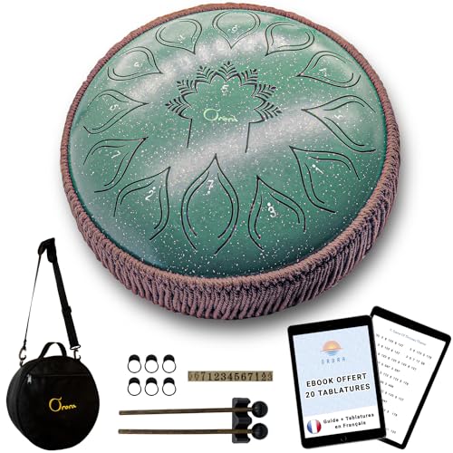 ORORA Handpan Steel Tongue drum (12 pouces 13 notes) - Instrument de musique enfant et adulte - Tambour zen et méditation - Ebook de 20 partitions offert -...