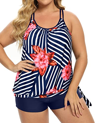 Photo 1 of ****SIZE 12W****Holipick Women Plus Size Two Piece Tankini Swimsuit Tummy Control Bathing Suits Blouson Tankini Top with Boy Shorts