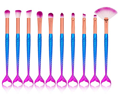 Yoana Professional Series Mermaid Makeup Brush Set – Pack of 10 (Blue Purple)