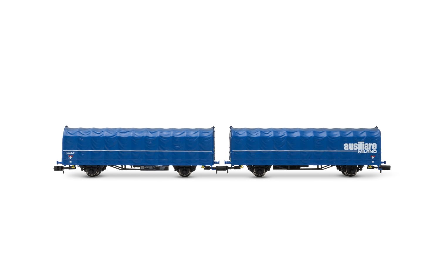 Arnold HN6698 FS, carro doppio accoppiato corto (2 x 2 assi) con telone, tipo Laails 2, Ausiliare Milano blu, epIV-V Carri merci