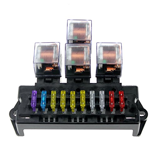 Yorten Caixa de fusíveis de 10 vias, soquete de 5 pinos, base de relé, bloco porta-fusíveis com fusí