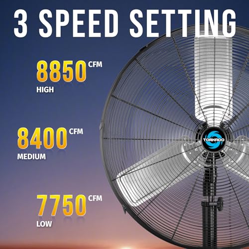 Image of Tornado 30 Inch High Velocity Pedestal Fan, 8850 CFM, Oscillating, 3 Aluminum Blades, UL Listed for Commercial and Industrial Use, Black Stationary Stand Fan