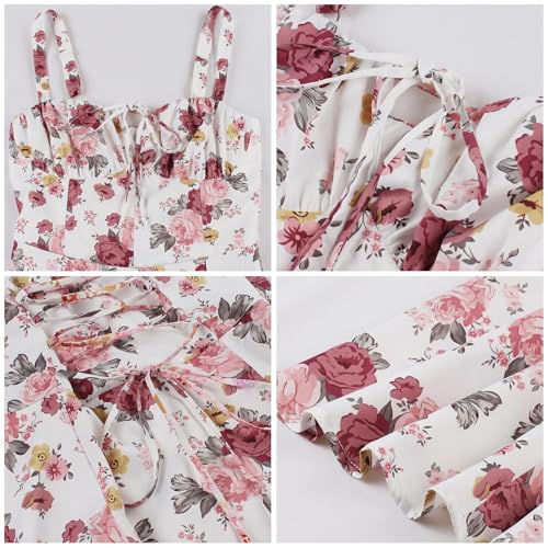 Image of IBTOM CASTLE Women Corset Dress Sleeveless Spaghetti Straps Casual Dresses Boho Slit Lace Up Flowy Midi Bustier Sundress