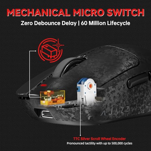 Image of A.JAZZ Ajazz AJ199 Wireless Gaming Mouse Ultra-Lightweight 55g Tri-Mode Connection 24000 DPI PAW3311 Sensor Carbon Fiber Shell 500mAh Battery 1K Polling Rate Durable & Anti-Slip Design Black