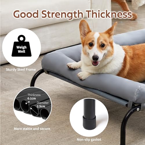 TJSOULER Outdoor-Hundebett mit abnehmbarem Bloster, kühlendes erhöhtes Hundebett für mittelgroße Hunde, atmungsaktives, waschbares Netzgewebe, für Haus und Garten L Grau