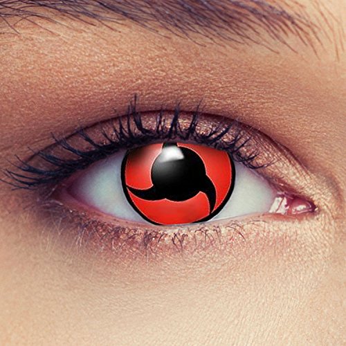 DESIGNLENSES rot schwarze farbige Kontaktlinsen, 1 Paar/ 2 Stück, Naruto Sharingan Itachi Uchiha Mangekyou Cosplay"Naruto 2" Cover