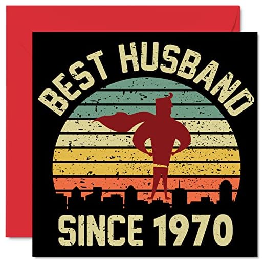 Tarjeta de 53 aniversario para marido de esposa – Mejor marido desde 1970 – Regalos I Love You, tarjetas de feliz 53 aniversario de boda para pareja, tarjetas de felicitación de 145 mm x 145 mm para