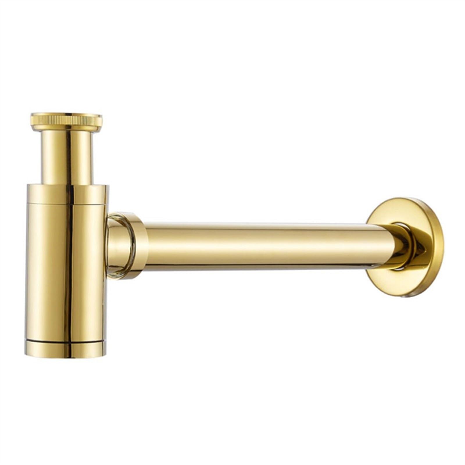 Lavabo a sifone Corpo in Ottone Scarico for lavabo Collegamento a Parete Impianto Idraulico Sifoni a P Tubo di Lavaggio Sifone for lavabo da Bagno Nero/Oro Spazzolato/Cromo.(Shine Gold)