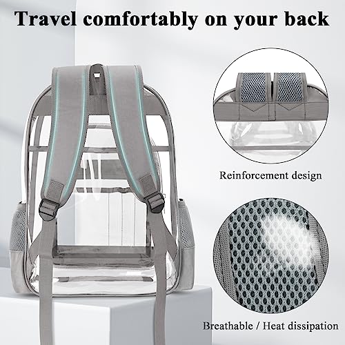 Image of KIMNERPU Clear Backpack, Heavy Duty PVC Transparent Backpack with Reinforced Straps, See Through Multiple Pockets Large Capacity Bookbag for Concert Sport Event Work Security Travel Festival (Grey)