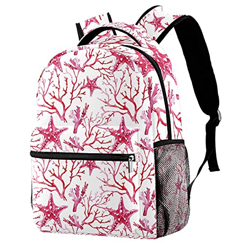 Sac à dos de voyage aquarelle rose corail et étoiles de mer avec filet pour gourde