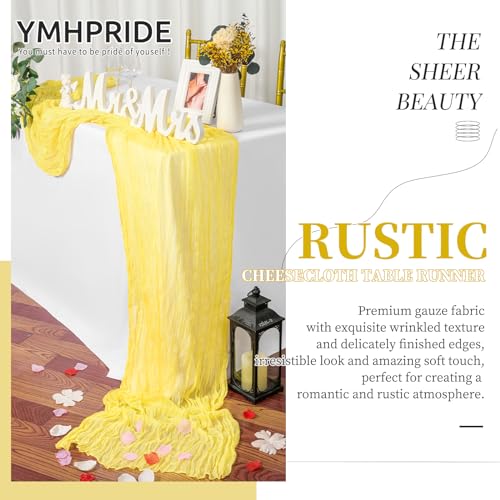 YMHPRIDE 2 Packs Cheesecloth Table Runner Baby Yellow, 90x300cm Light Yellow Rustic Gauze Fabric Boho Table Runner, Cheesecloth Wedding Table Decor for Wedding Party Bridal Shower Table Decorations - Cosy Home Interiors YMHPRIDE 2 Packs Cheesecloth Table Runner Baby Yellow, 90x300cm Light Yellow Rustic Gauze Fabric Boho Table Runner, Cheesecloth Wedding Table Decor for Wedding Party Bridal Shower Table Decorations - Image 7