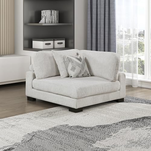 Lexicon Modular Sectional Sofa for Living Room, Textured Microfiber Corner Seat with 2 Pillows, Units of Modular Sectional Couch, Upholstered Chair for Customizable Sectional Sofa Couch, Beige