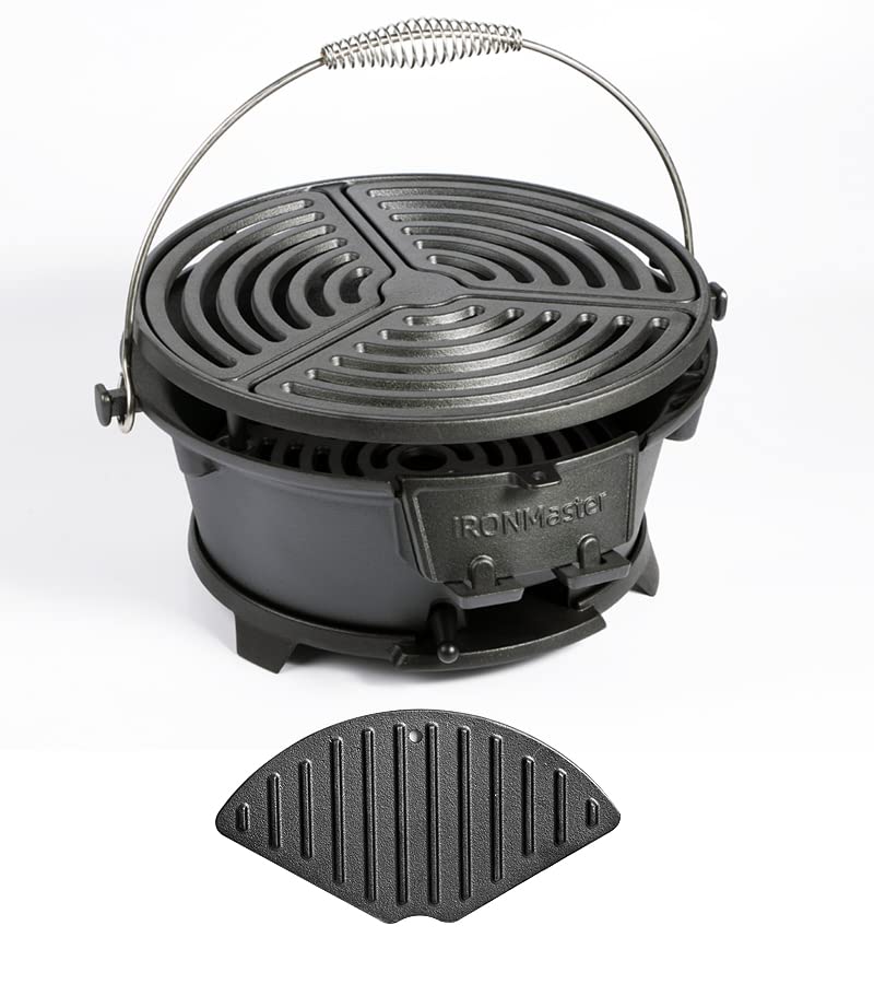 IronMaster PreSeasoned Cast Iron Hibachi Grill, Small Portable