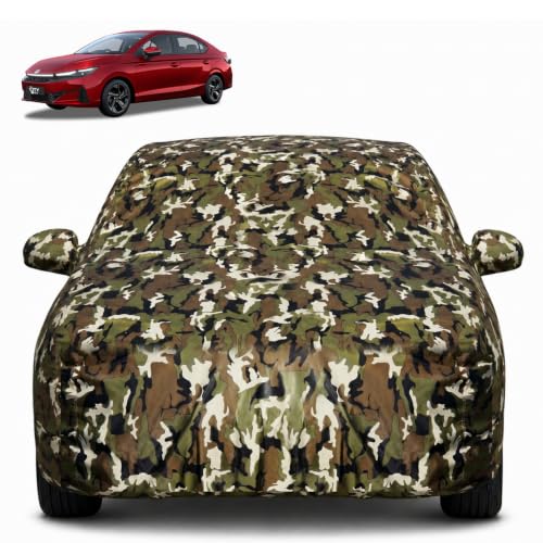 Image of Pivalo Car Body Cover for Honda City I-VTEC All Model & Years (2014-2026) 100% Waterproof with Mirror Pockets, Triple Stitched Dustproof Heat Resistant UV Protection (Military /Jungle /Camouflage)