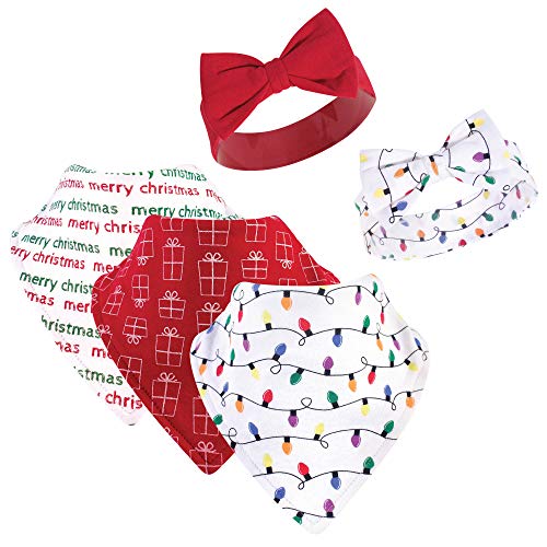 Hudson Baby Unisex Baby Cotton Bib and Headband or Caps Set Christmas Lights One Size