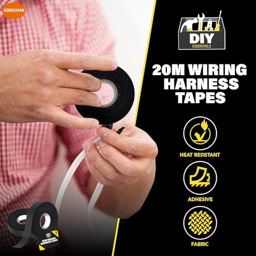 Image of kongchan 2 Rolls of Wiring Harness Tape, Adhesive Resistance Heat-Proof Chemical Fiber Fabric Electrical Tape for Automotive Electrical Wrap Protection Insulation Cable Fixed(3 /4 Inch x 66 FT)