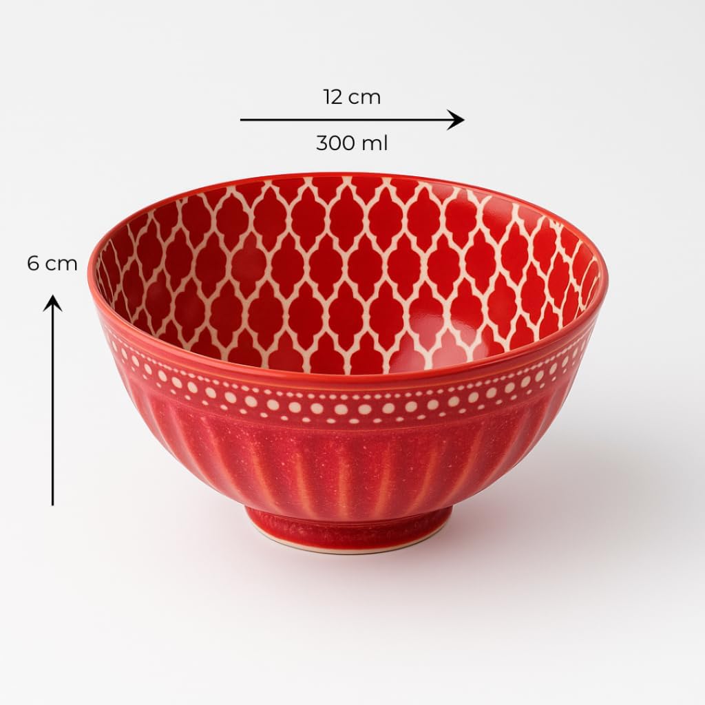Kit 04 Bowls Tigelas Cumbucas Cerâmica Coloridas e Decoradas 300ml