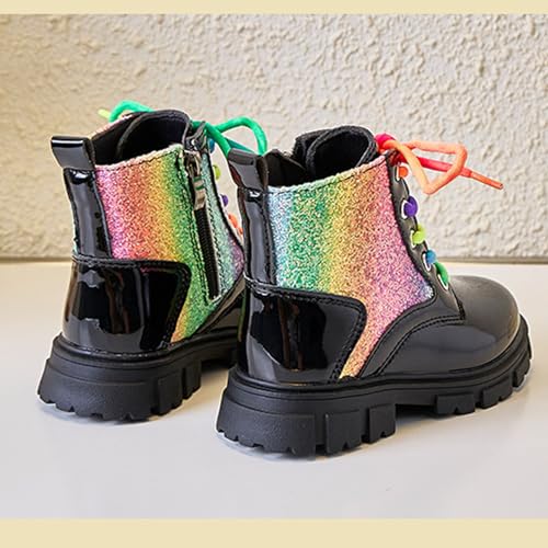 Girls Lace-Up Colorful Shiny Ankle Boots Fashion Non-Slip Cute Combat Boots For Toddler/Little Kid/Big Kid4