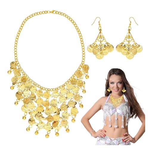 YUNHENTONG Gioielli Cleopatra 2 pezzi Accessori Egiziana Pirata Donna Bollywood Costume Zingara Danza Del Ventre Abbigliamento Collana Etnica Donna Accessori Indiana Carnevale Bauchtanz Schmuckset
