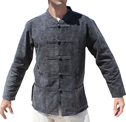 Image of RaanPahMuang Thick Muang Cotton Chinese Jacket Shirt Mandarin Frog Button Front