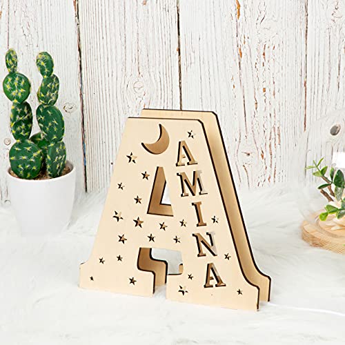 Lámpara nocturna personalizada de nombre de madera para niños miniatura 2