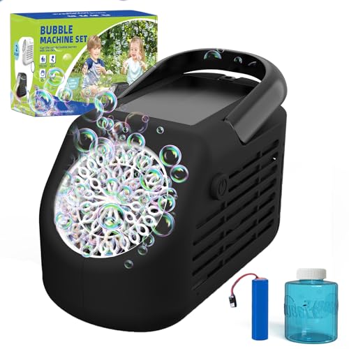 Panamalar Máquina Automática de Burbujas, Portátil Máquina Pompas de Jabón para Niños 42 Agujeros con 20000+ Burbujas/Batería Recargable/Solución para Bodas Al Aire Libre Fiesta-Negro, Bubble Machine