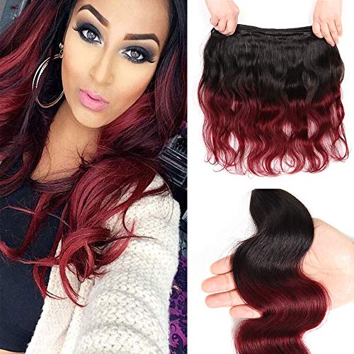 Seelaak Ombre Color Burgundy Hair Bundle Brazilian Virgin Human Hair Body Wave 1 Bundles Two Tone Color Black/99j 16inch Hair Extensions