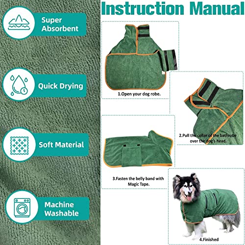 Norhogo Dog Bathrobe Towel Microfibre Towels Super Drying Coat Towel Green Robe Pet Towelling Robe - Image 4