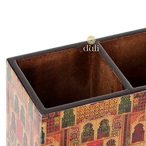 Image of DULI Engineered Wood Multicolorpurpose Stand, Cutlery Holder, Spoon Stand, Table Organizer With 2 Sections, Chammach Stand (10Cm X 15Cm, Jharoka), Utensils
