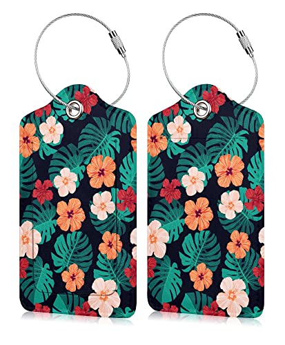 Image of Set of 2 Luggage Tag Suitcases Tag with Privacy Name Lable ID Card PU Leather Baggage Tags for Men Women Travel