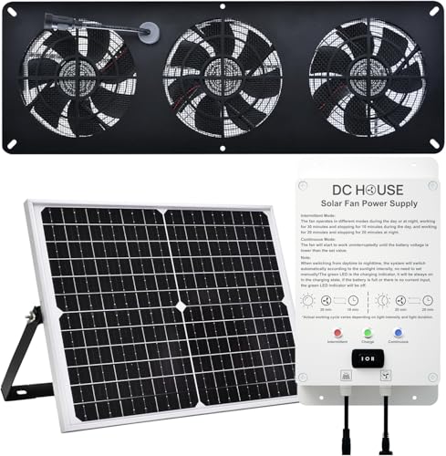 25W Solar Powered Exhaust Fan Kit with 12000mAh Lithium...