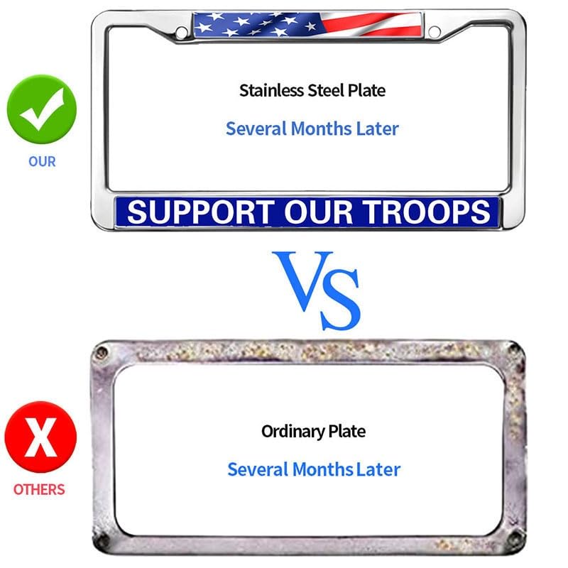 Image of Support Our Troops License Plate Frame - Military Appreciation Car Accessory