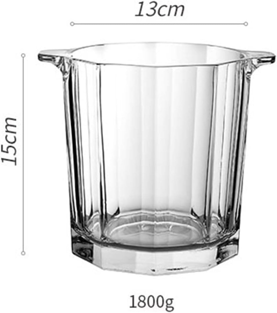 Cubitera Botella Vino Cubo de Hielo de Vidrio Transparente con manijas portátiles y Bebida de Hielo bañera 1.6l Recipiente de Hielo para Vino de Cerveza de champán