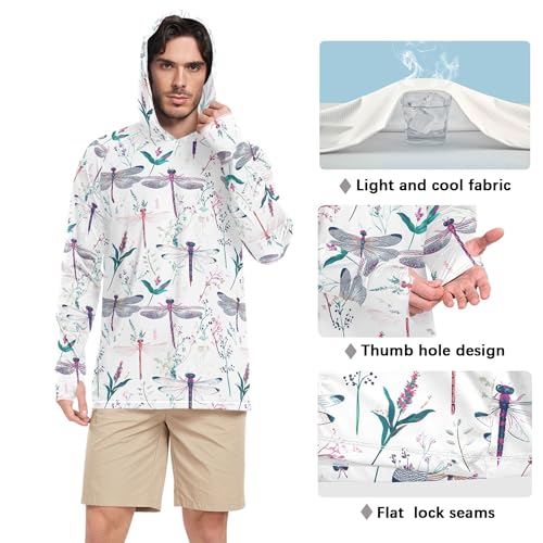 Cute Dragonfly White Mens Sun Protection Hoodies Long Sleeve Beach Hoodie UPF 50 + Beach Shirt S4