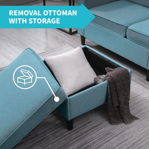Cecer Convertible Sectional Sofa Couch, 3-Seat L-Shaped Couch With Storage Ottoman, Couches With Linen Fabric, Chasie Lounge For Small Space-Apartment/Upstairs Loft/Living Room (Blue) #TOP3