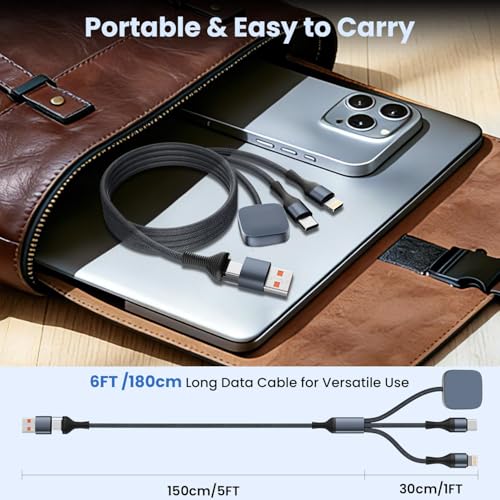 Image of Multi Charger Cable for iWatch Charger, 3-in-2 USB A /C Cord 6FT for iPhone | Travel Essentials Braided Multi Charging Cord, for iPhone 17-11, Watch Series 11-1 /Ultra /SE, and Type-C /IP Port /car /home