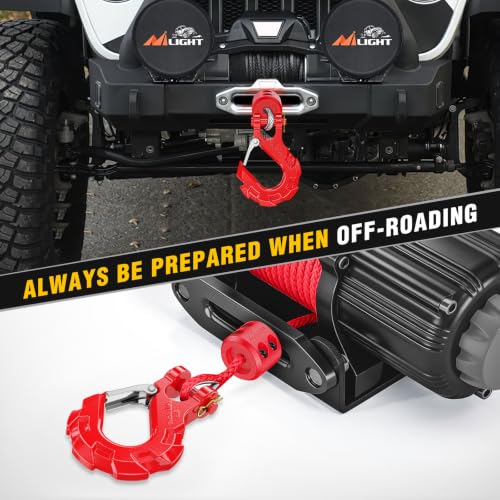 Image of Nilight Forged Steel Winch Hook 3 /8 inch Grade 70 Safety Latch Winch Cable Hook Stopper & Clevis Slip Hook Sets, Included Allen Wrench,Max 35,000 lbs, Red