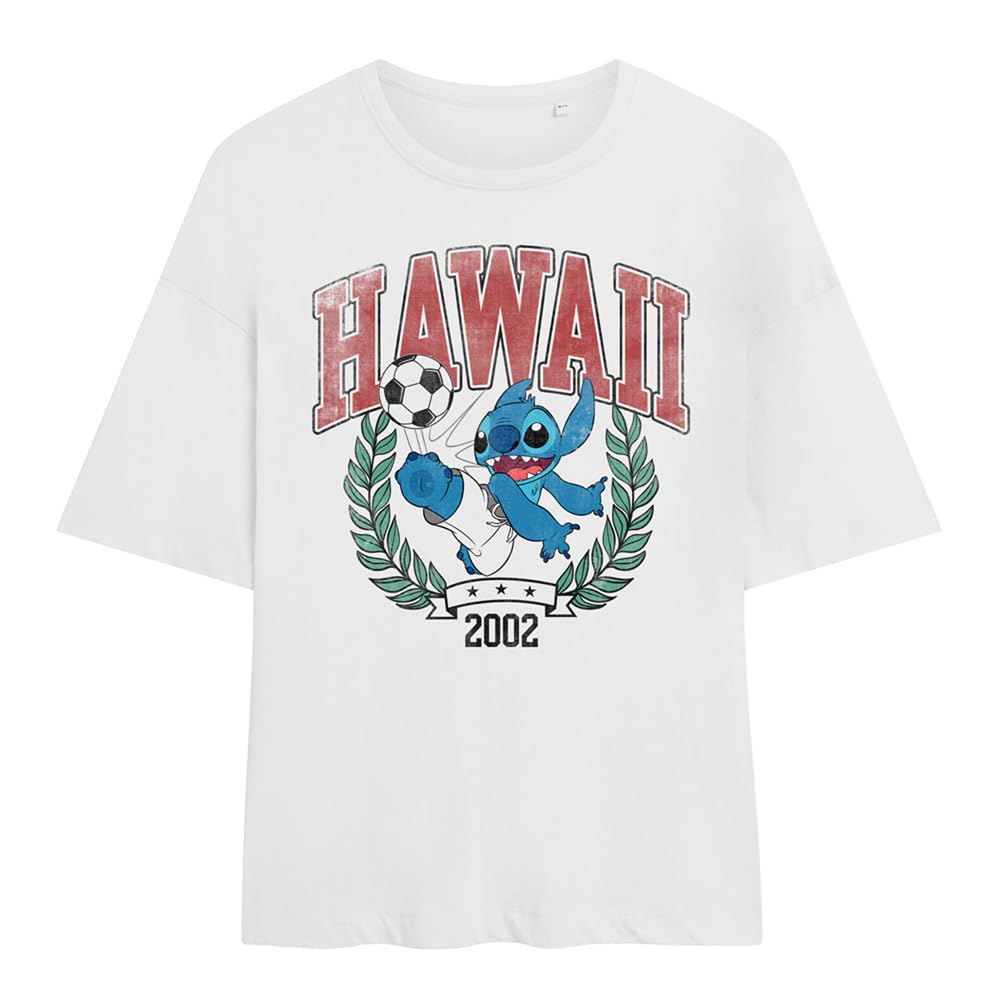 Disney Lilo and Stitch Stitch Ball Ladies Oversized T Shirt, White, Large