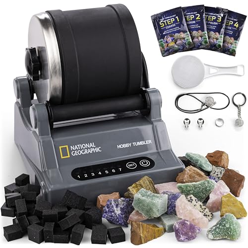 NATIONAL GEOGRAPHIC Steintrommel Hobby-Set Vollständiges Set zum Steine Trommeln mit Hochwertiger Trommel Edelsteinen und Patentierter GemFoam-Schaumpolitur Pädagogisches Mint-Wissenschafts-Set