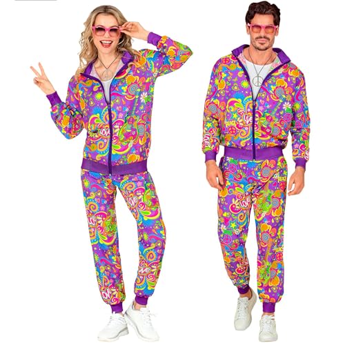 W WIDMANN MILANO Mode de fête - Survêtement fantaisie, hippie, Flower Power, tenue des années 80, survêtement de jogging pour le carnaval et les fêtes
