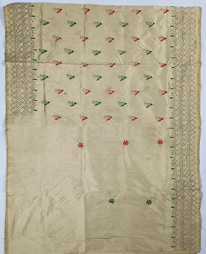 Image of SHRISTI CLOTHINGS Women's Hand Embroidered Cotton Silk Kantha Stitch Saree with Blouse Piece (SB420324 SWD52)