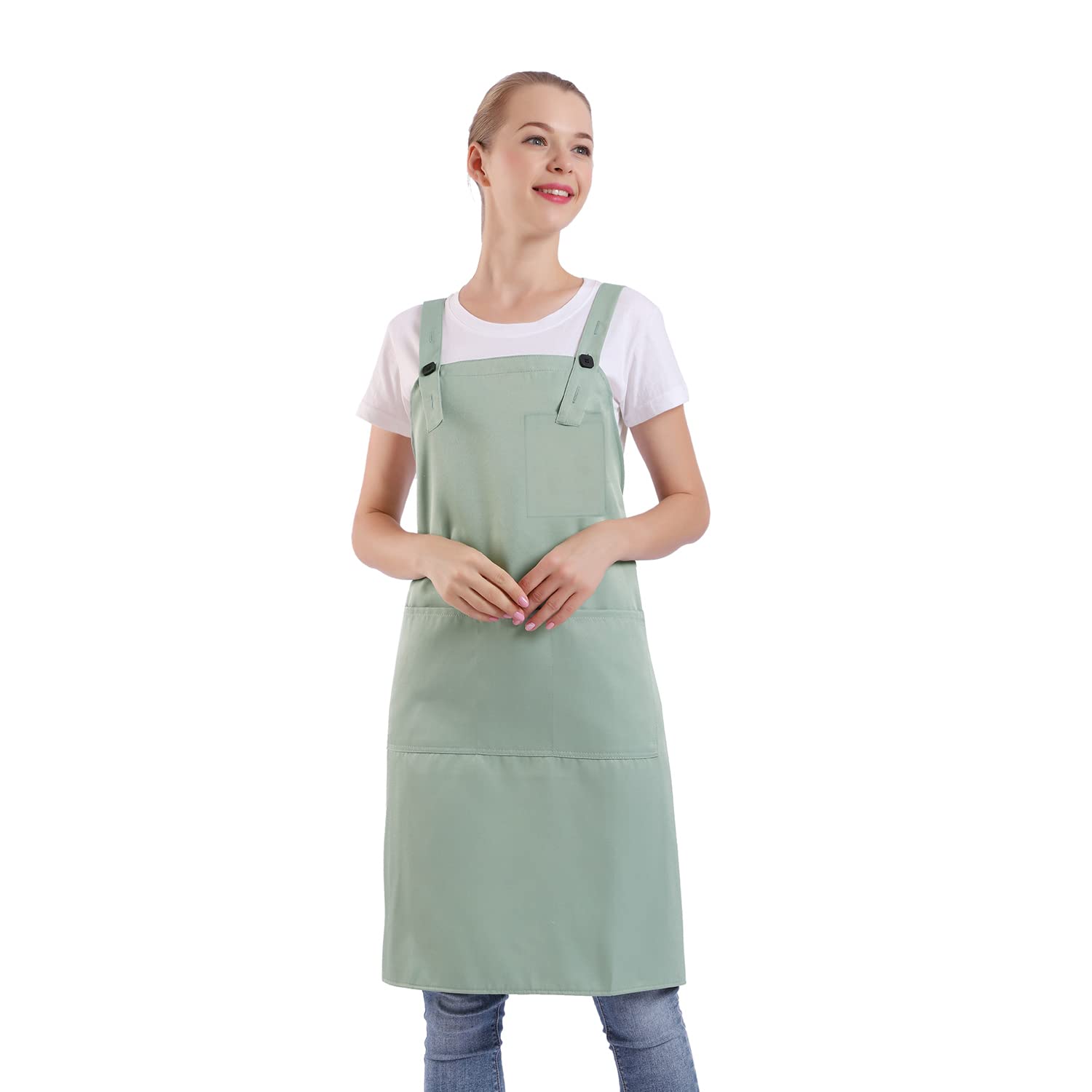BIGHAS H Back Style Apron with Pocket for Women, Men Adjustable Large Size Comfortable, Kitchen, Home, Cooking 12 Colors