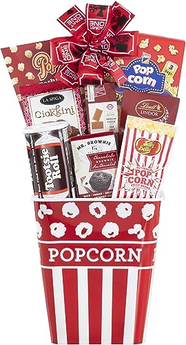 Wine Country Gift Baskets The Movie Night Popcorn & Candy Gift Basket Filled with Goodies Reusable Nostalgic Popcorn Tub, Small, 1 Count