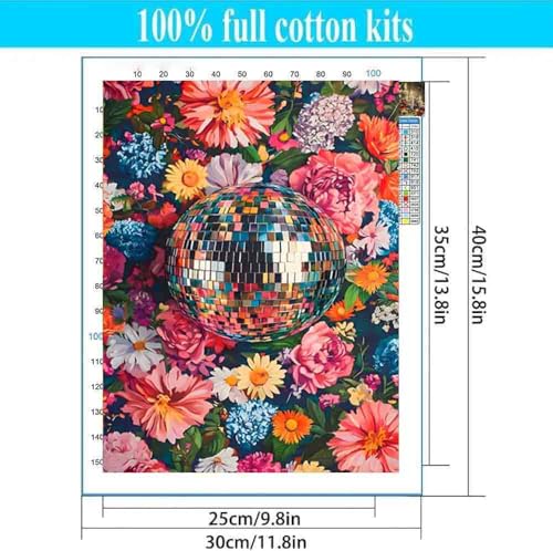 Image of Disco Ball Stamped Cross Stitch Kits for Adults - Flower Embroidery Kits for Beginners Adults,11 CT Patterns Dimensions Counted Cross Stitch Kits for Adults Arts Craft 12x16 inch